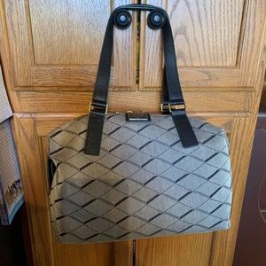 Fossil Grey and Black Tapestry with Leather Accent